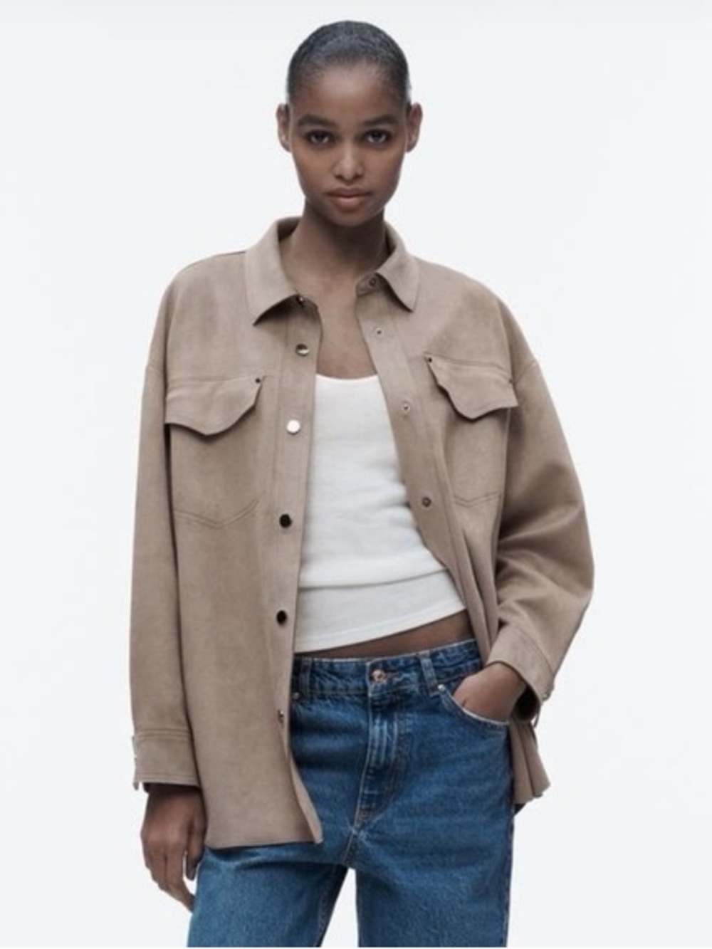 ZARA Taupe Suede-Look Overshirt Jacket